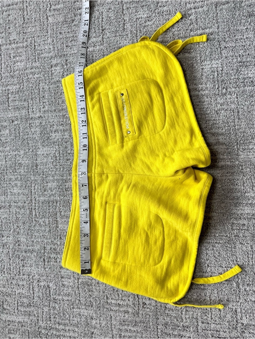 Powder Room Bright Yellow Drawstring Shorts Small Fleece Lined Cotton Blend Y2K - Picture 7 of 11